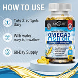 Strength Omega 3 Fish Oil 2250mg bottle with instructions: Take 2 softgels daily with water for 60-day supply