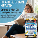 Strength Omega 3 Fish Oil 2250mg bottle with a woman reading in the background