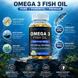 Holucks Omega 3 Fish Oil Supplement bottle with fish and health benefits listed