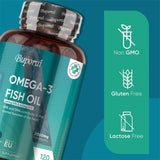 Buporai Omega-3 Fish Oil 2000mg bottle with Non-GMO, Gluten Free, and Lactose Free labels